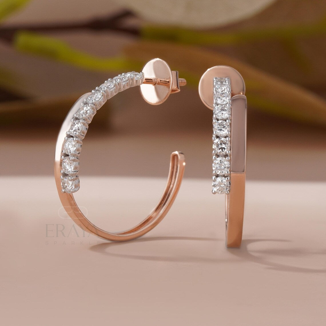 Half Hoop Diamond Earrings in 14K Gold
