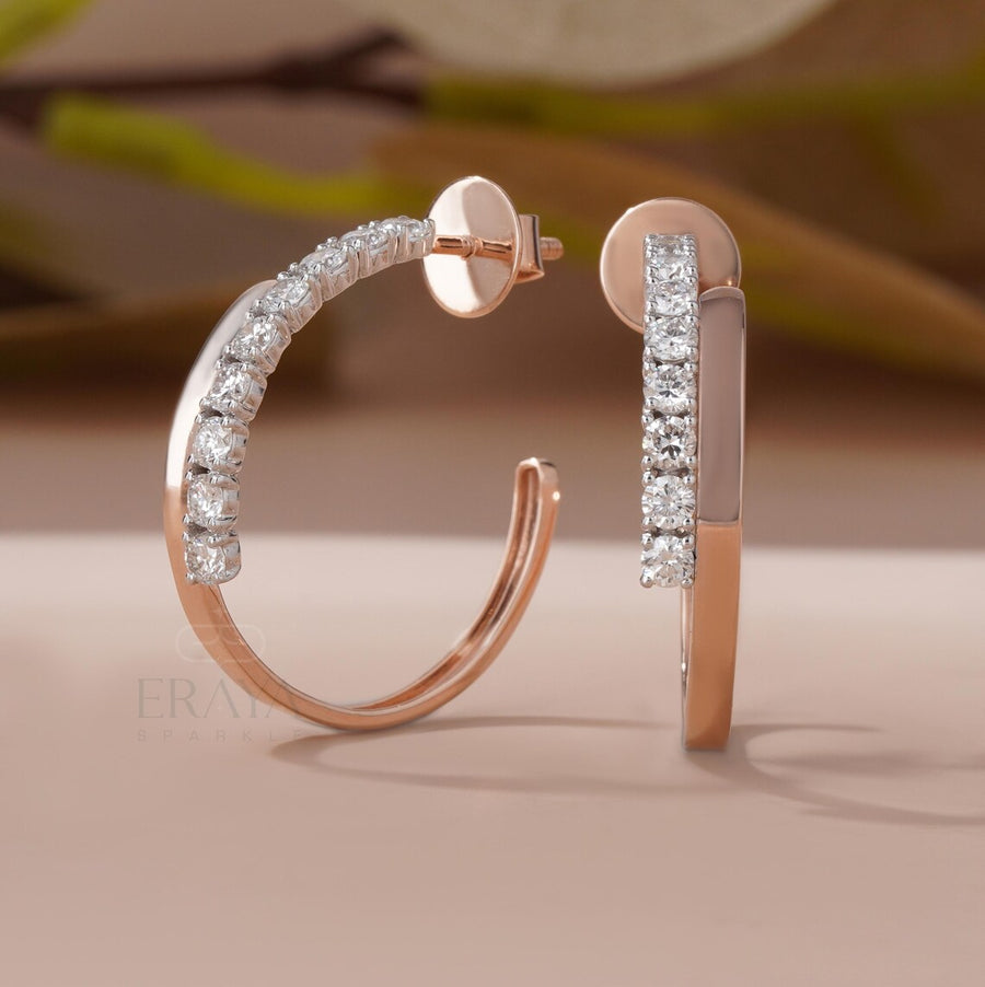 Half Hoop Diamond Earrings in 14K Gold