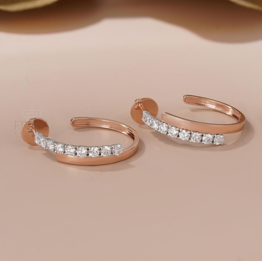 Half Hoop Diamond Earrings in 14K Gold