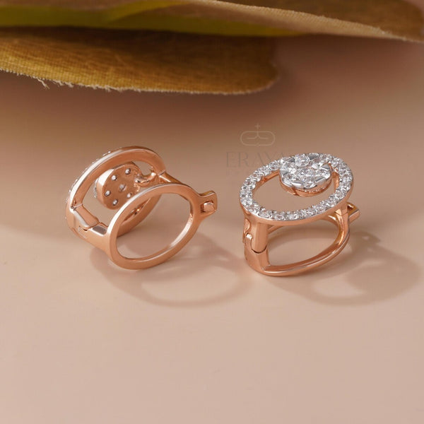 Diamond Hoop Earrings | Oval Cluster Bridal