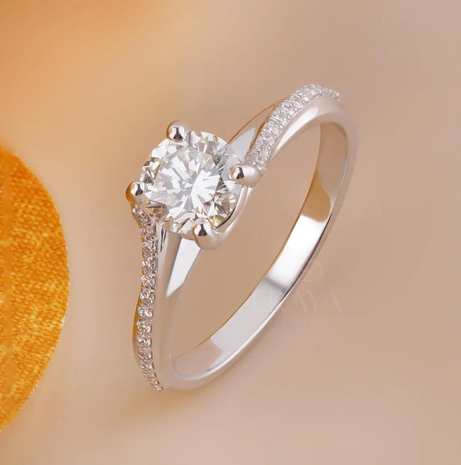 Twisted Band Engagement Ring with Lab Diamond