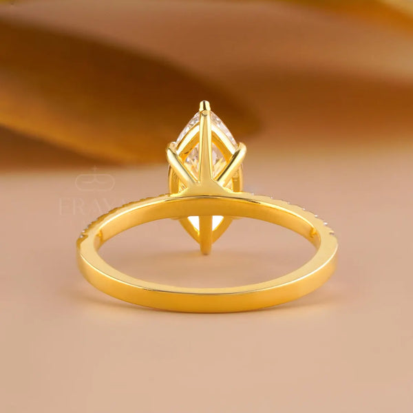 Marquise Wedding Ring with Pave Lab Diamond