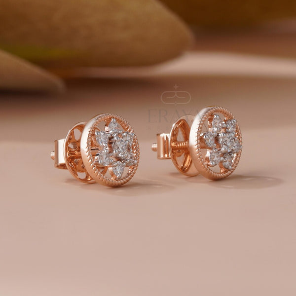Cluster Diamond Earrings | Floral Gold Studs