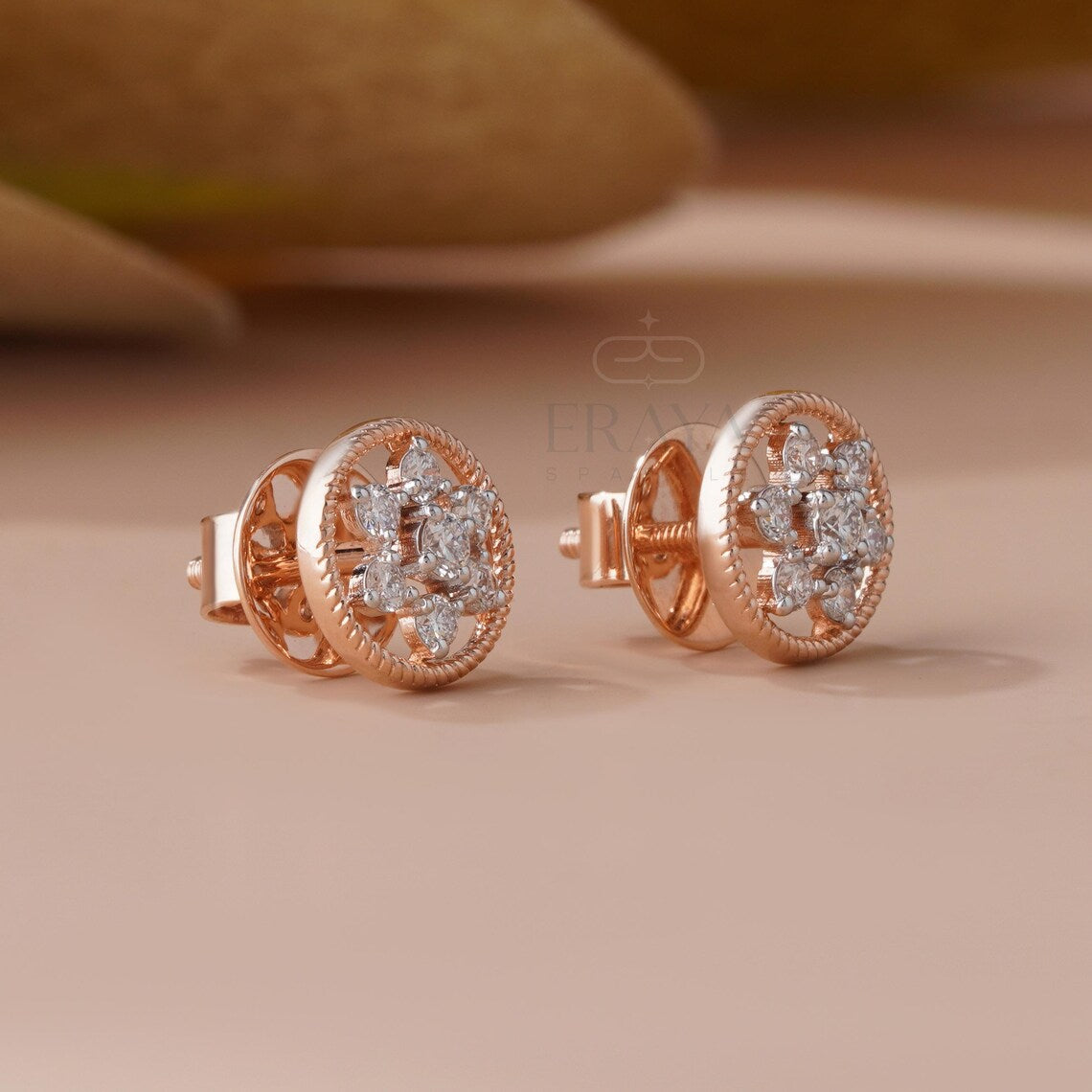 Cluster Diamond Earrings | Floral Gold Studs
