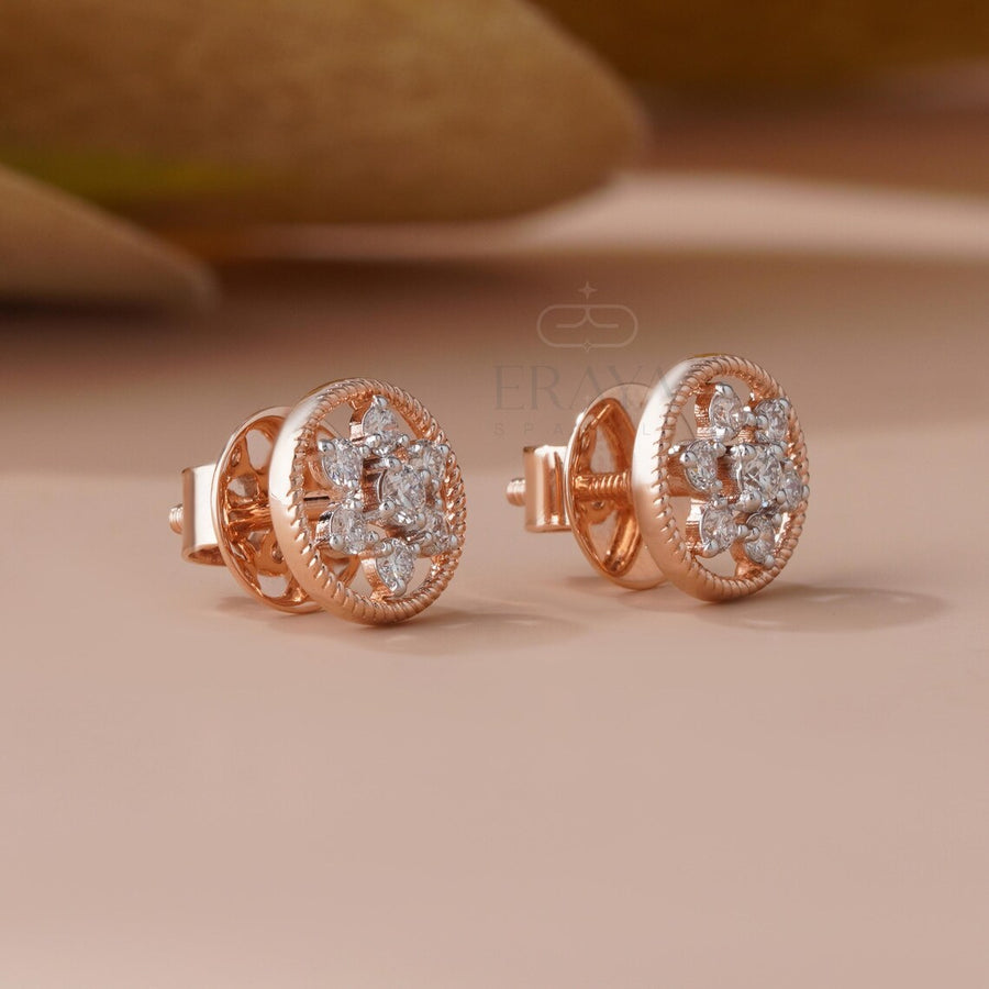 Cluster Diamond Earrings | Floral Gold Studs