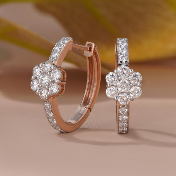 Flower Diamond Earrings Floral Hoop Design
