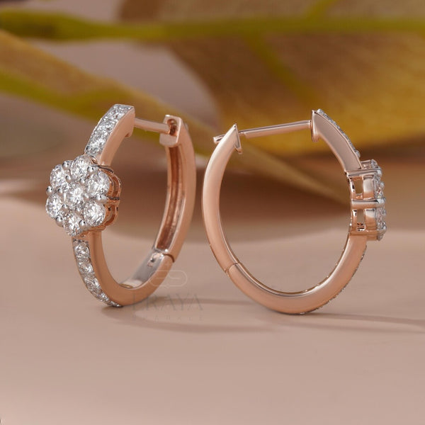 Flower Diamond Earrings Floral Hoop Design
