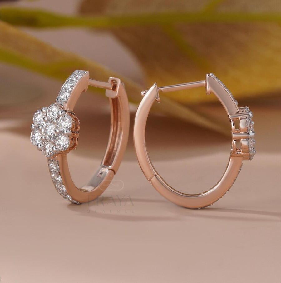 Flower Diamond Earrings Floral Hoop Design