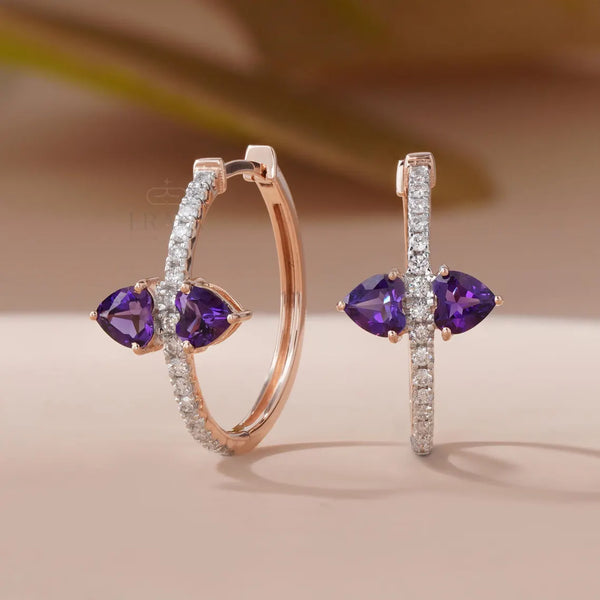 Gold Hoop Earrings with Purple Amethyst