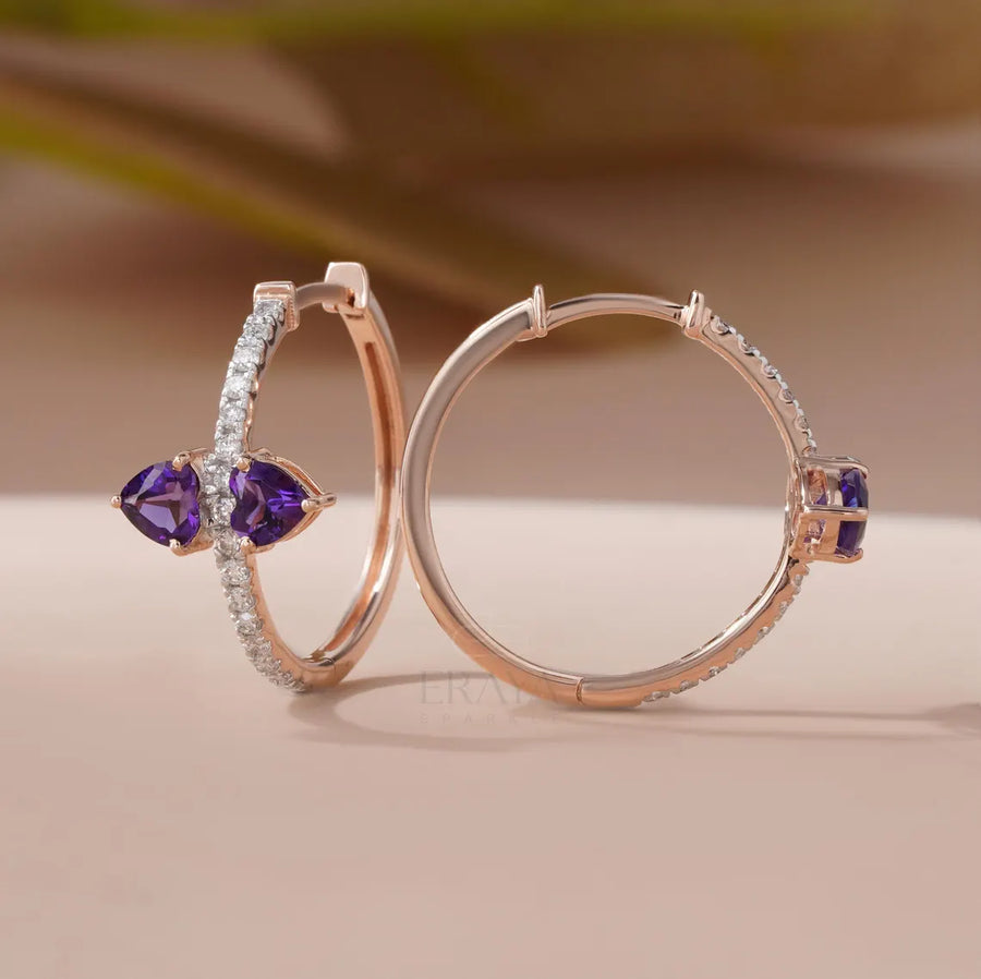 Gold Hoop Earrings with Purple Amethyst