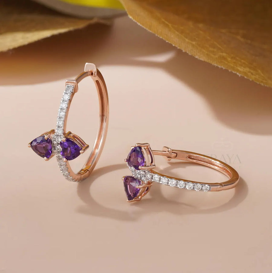 Gold Hoop Earrings with Purple Amethyst