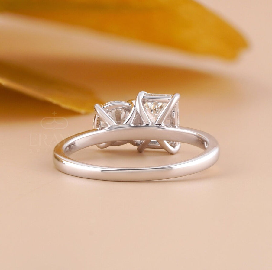 Two Stone Engagement Ring | Emerald & Round