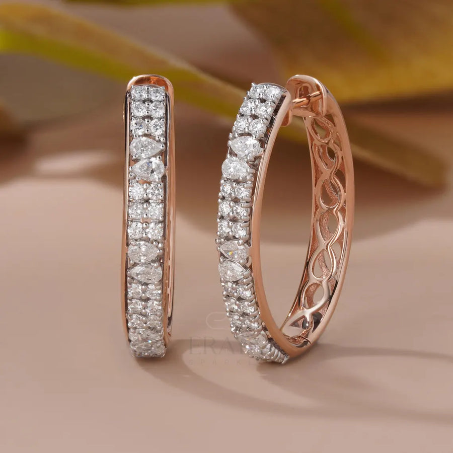 Gold Diamond Hoop Earrings | Pear Statement