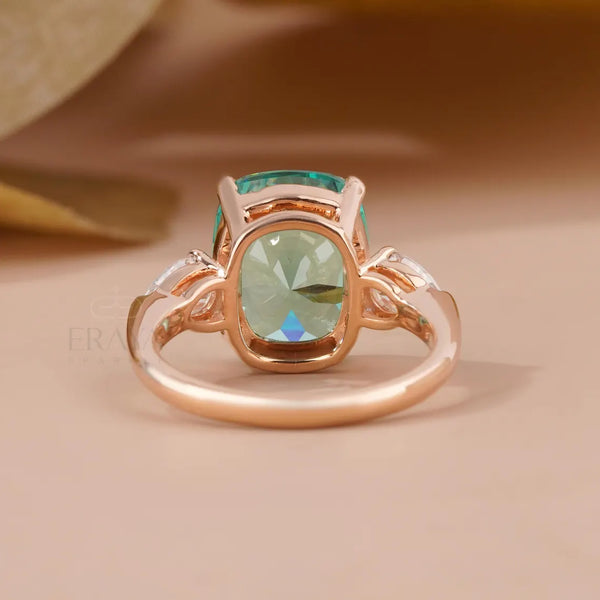 Cushion Cut Diamond Ring with Green Emerald