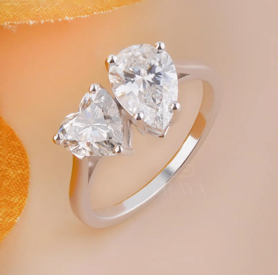 Toi et Moi Ring with Heart & Pear Lab Diamond