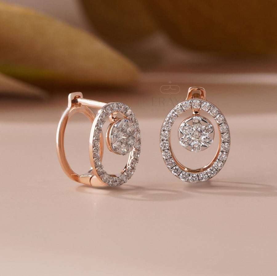 Diamond Hoop Earrings | Oval Cluster Bridal