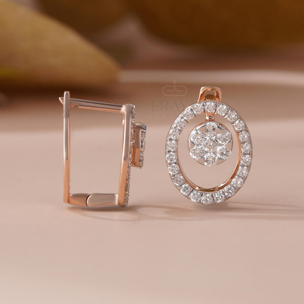 Diamond Hoop Earrings | Oval Cluster Bridal