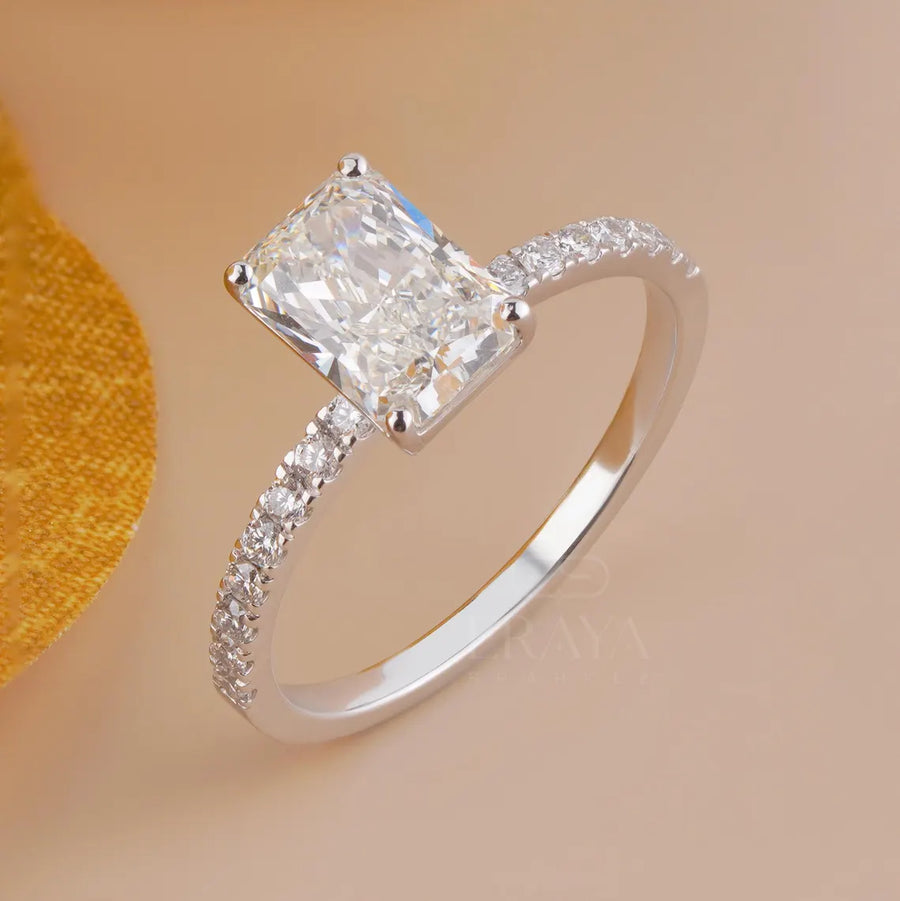 Radiant Cut Engagement Ring | Pave Lab Diamond