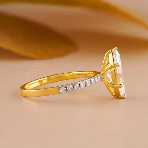 Marquise Wedding Ring with Pave Lab Diamond