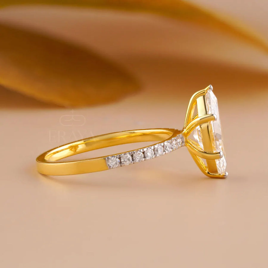 Marquise Wedding Ring with Pave Lab Diamond