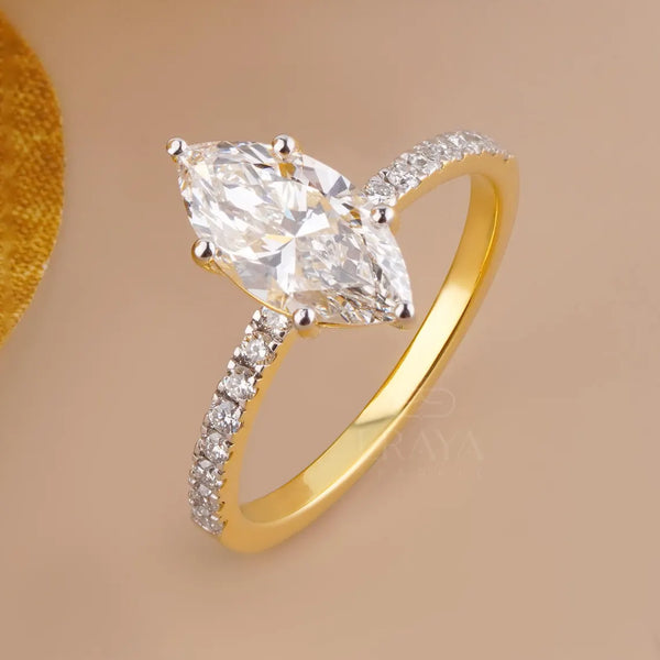 Marquise Wedding Ring with Pave Lab Diamond