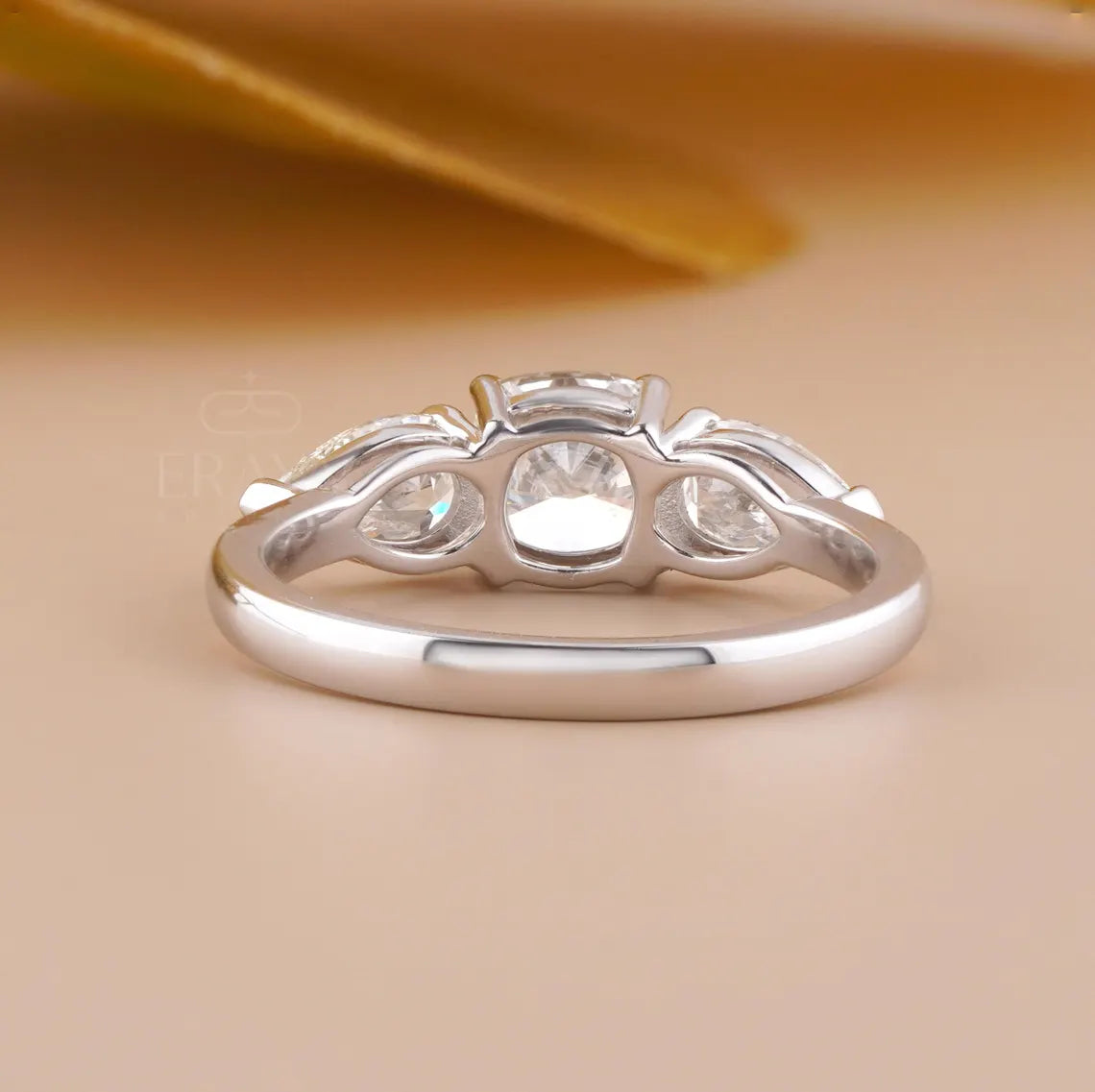 Three Stone Cushion Cut Engagement Ring