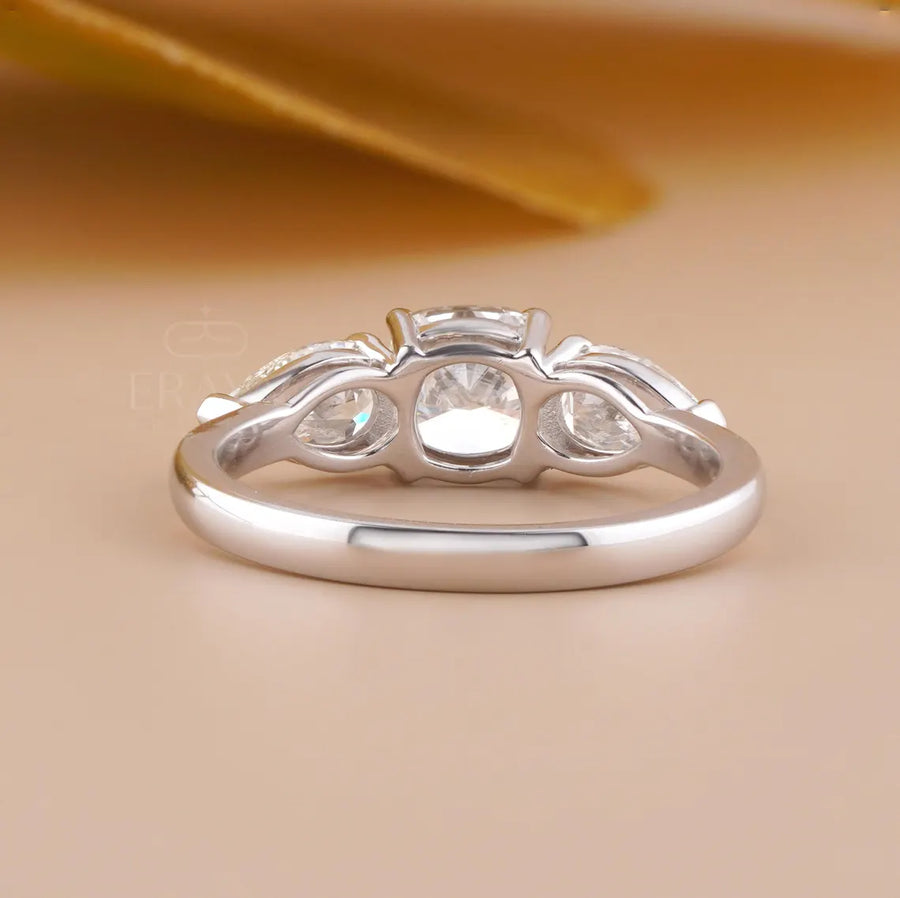 Three Stone Cushion Cut Engagement Ring