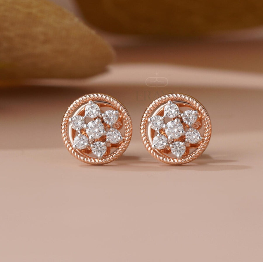Cluster Diamond Earrings | Floral Gold Studs