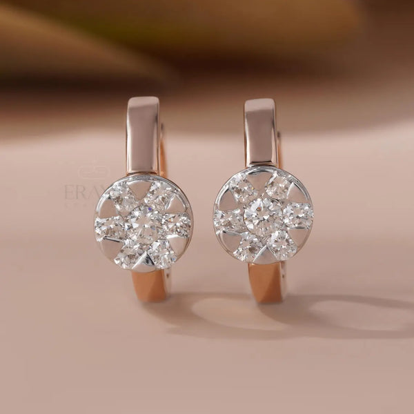 Huggie Hoop Earrings | Round Diamond Cluster