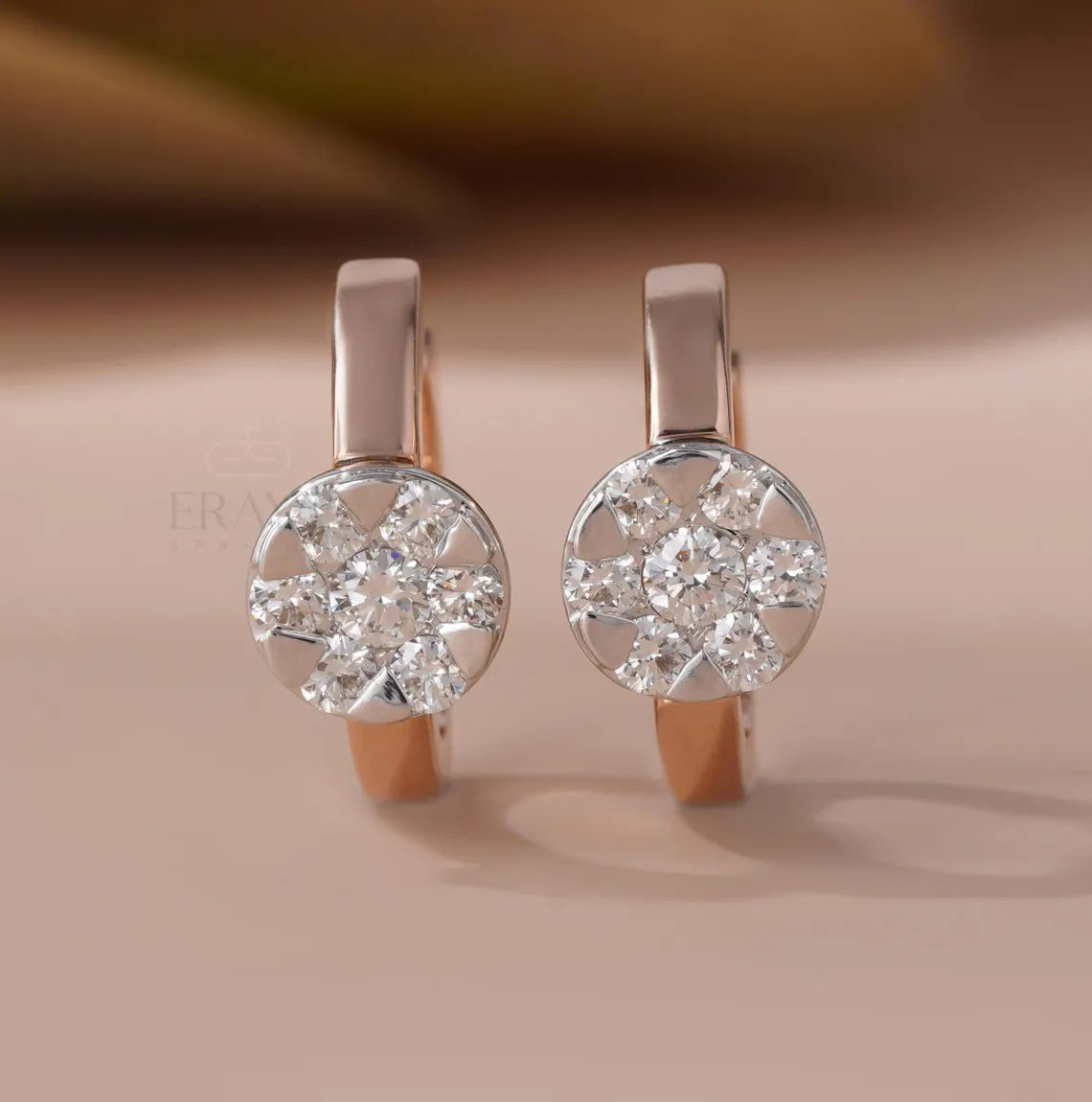 Huggie Hoop Earrings | Round Diamond Cluster