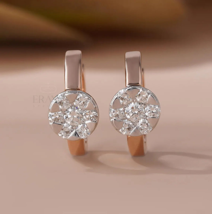 Huggie Hoop Earrings | Round Diamond Cluster