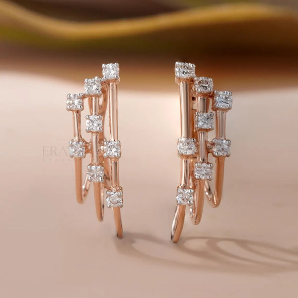Diamond Huggie Earrings | Multi Row Design