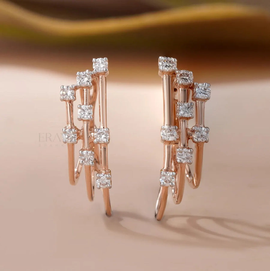 Diamond Huggie Earrings | Multi Row Design