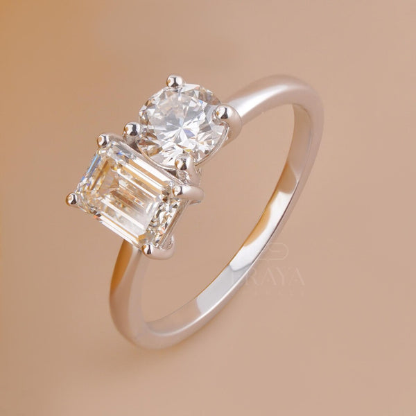 Two Stone Engagement Ring | Emerald & Round