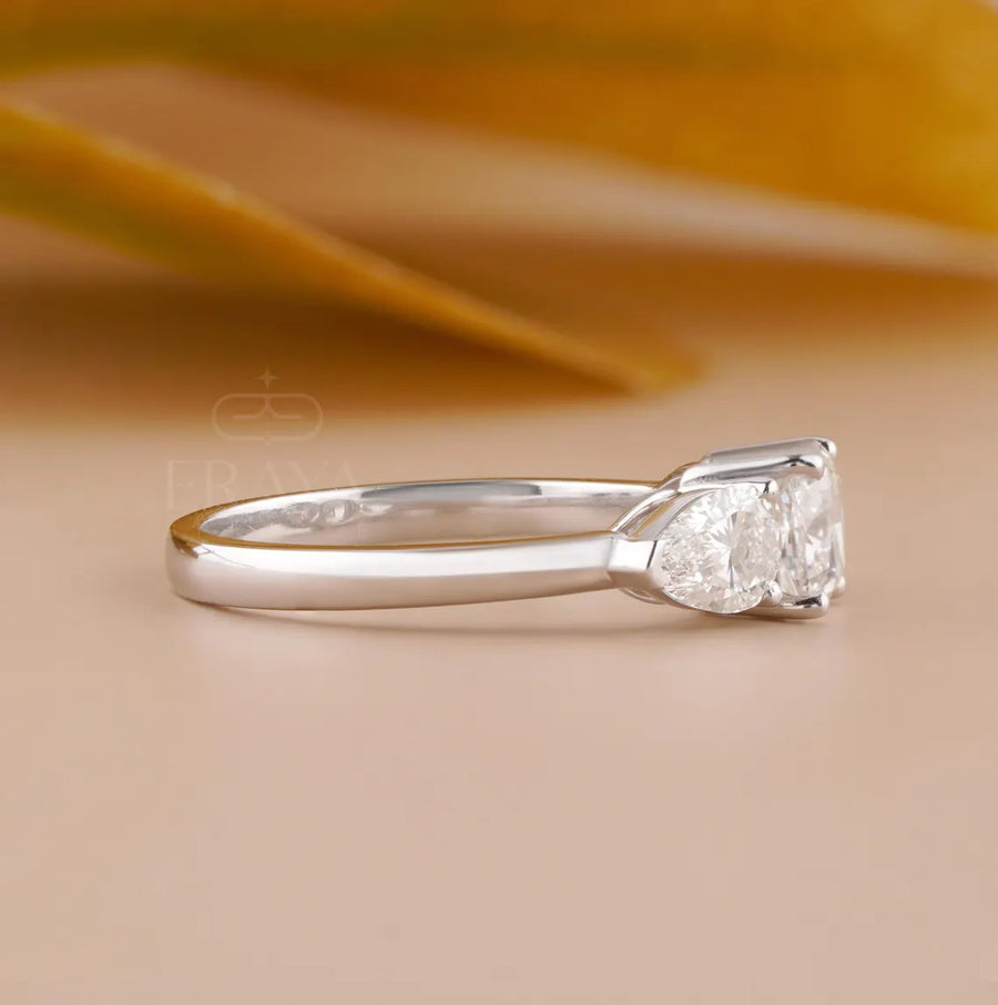 Three Stone Cushion Cut Engagement Ring