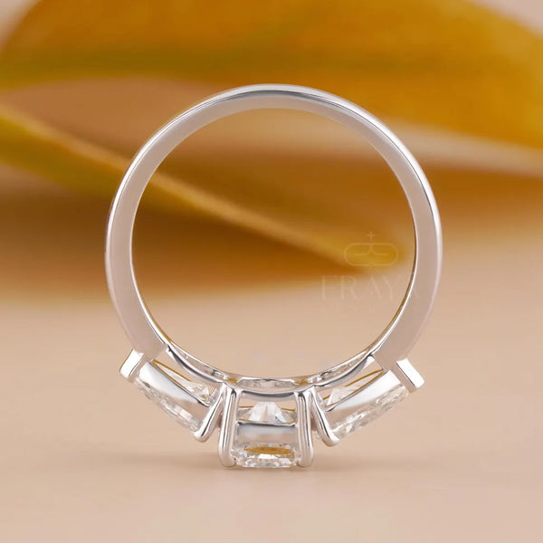 Three Stone Cushion Cut Engagement Ring