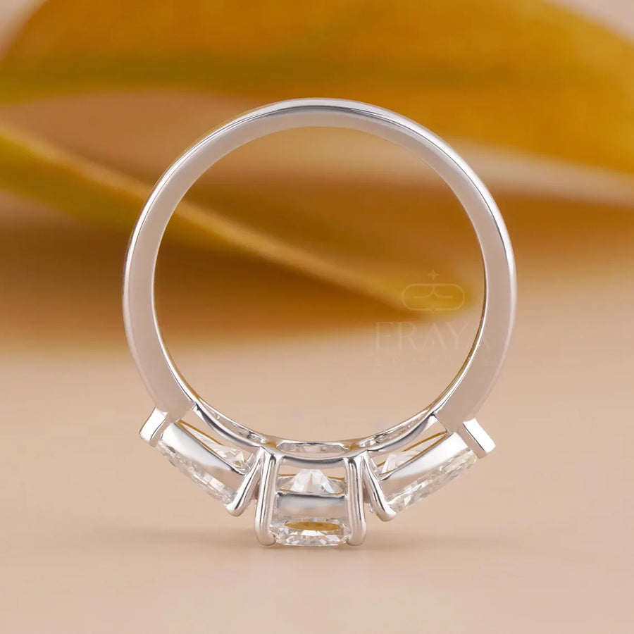 Three Stone Cushion Cut Engagement Ring