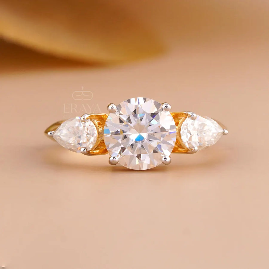 Trilogy Engagement Ring with Round & Pear Diamond