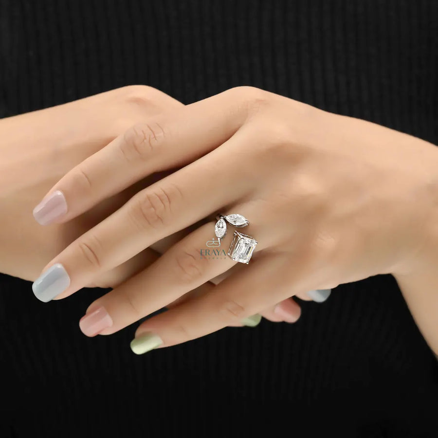 Three Stone Lab Diamond Ring | Emerald Open Band