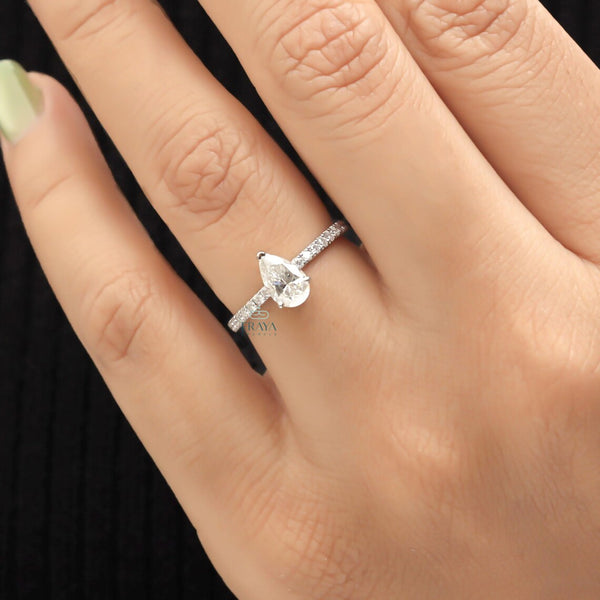Diamond Pear Cut Ring with Hidden Halo