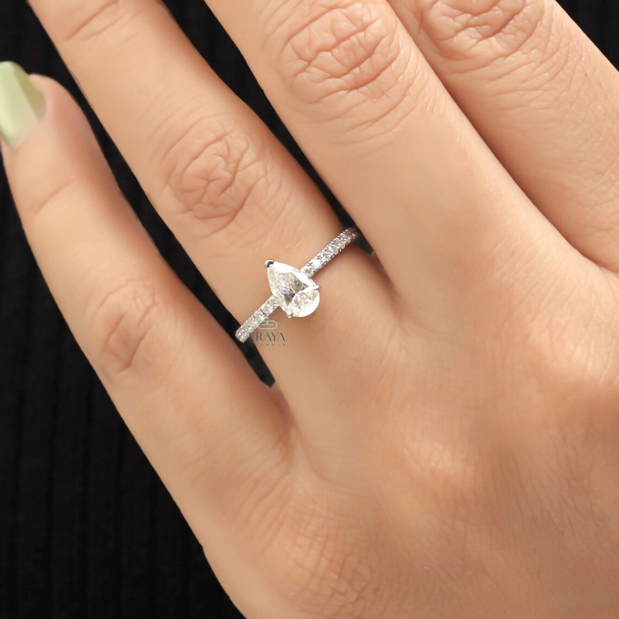 Diamond Pear Cut Ring with Hidden Halo