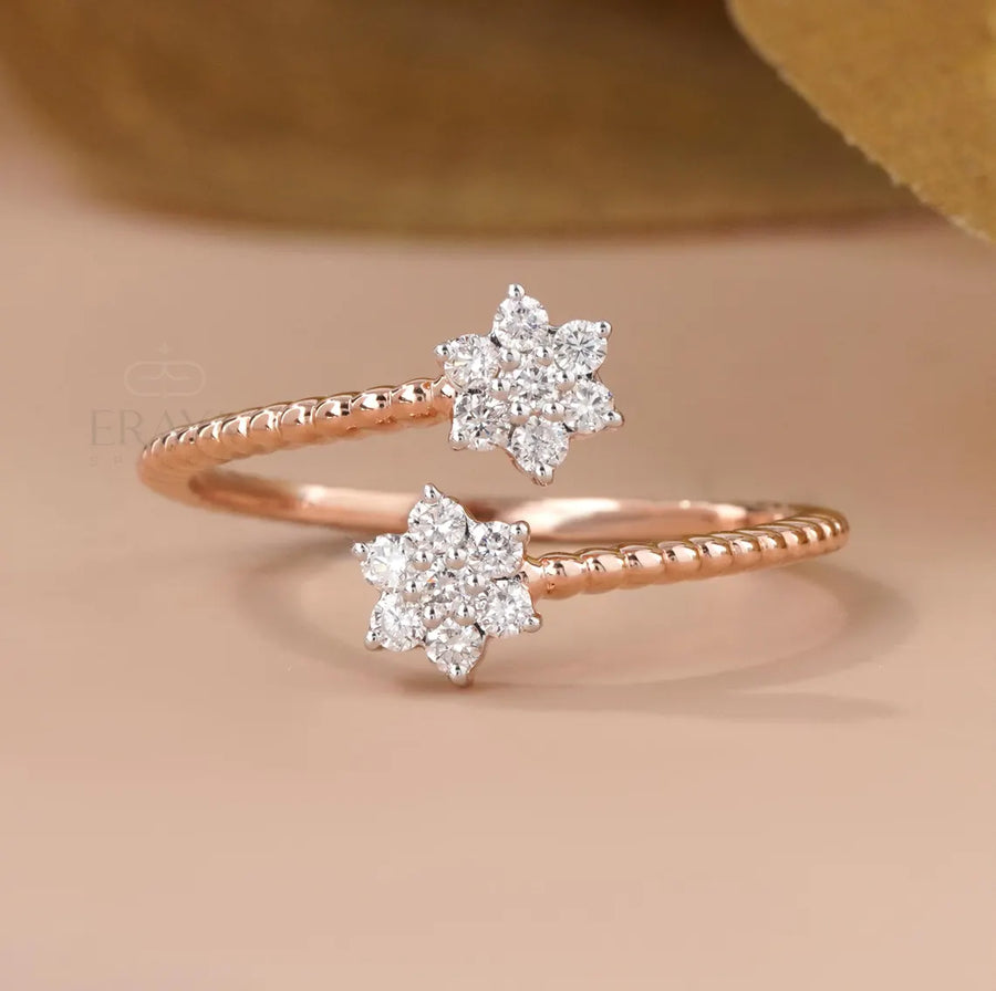 Floral Diamond Ring with Twisted Rose Gold Band