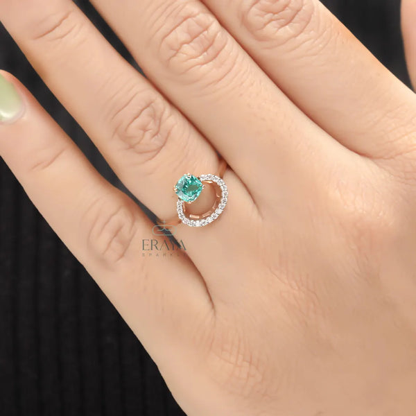 Cushion Sapphire Ring | Halo Bridal Gold Ring