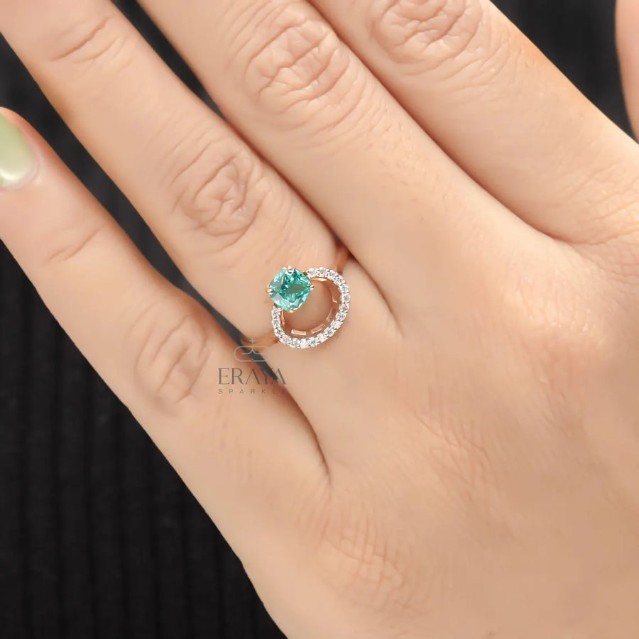 Cushion Sapphire Ring | Halo Bridal Gold Ring