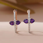 Gold Hoop Earrings with Purple Amethyst