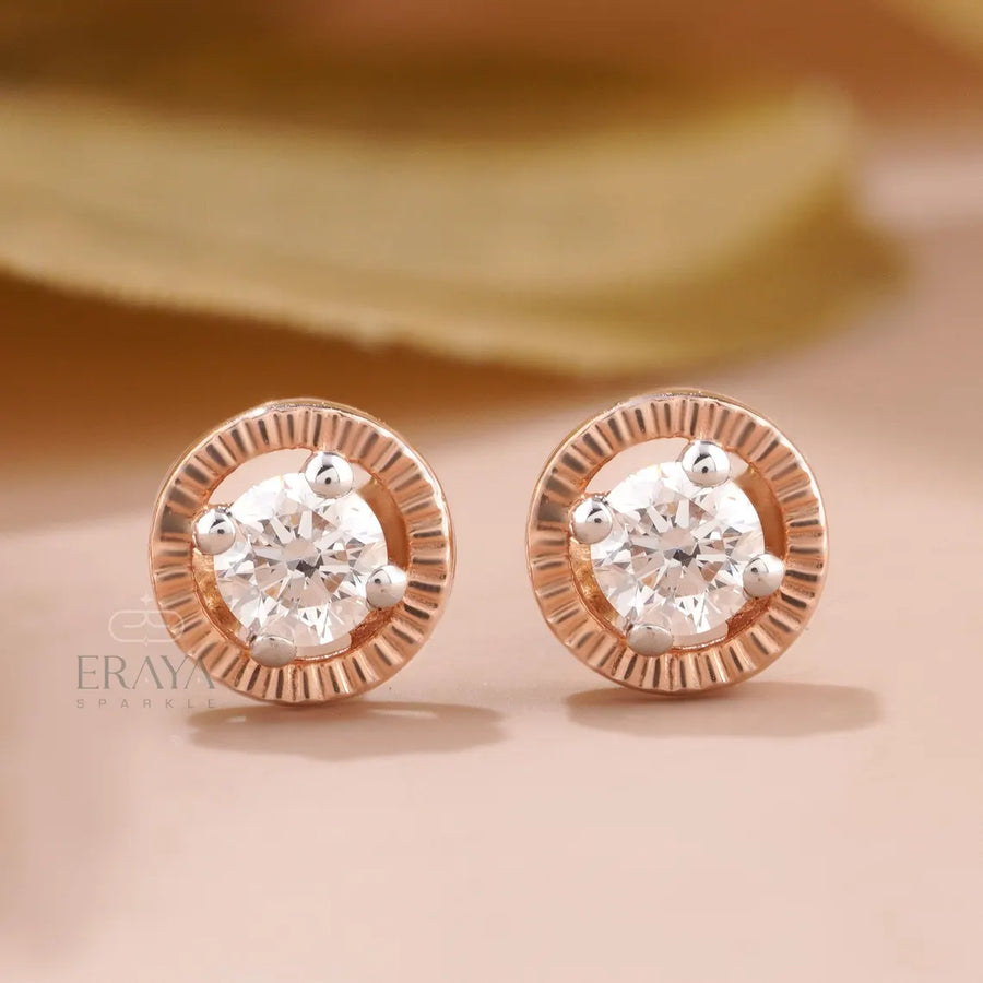Diamond Stud Earrings | Sunburst Bezel Gold