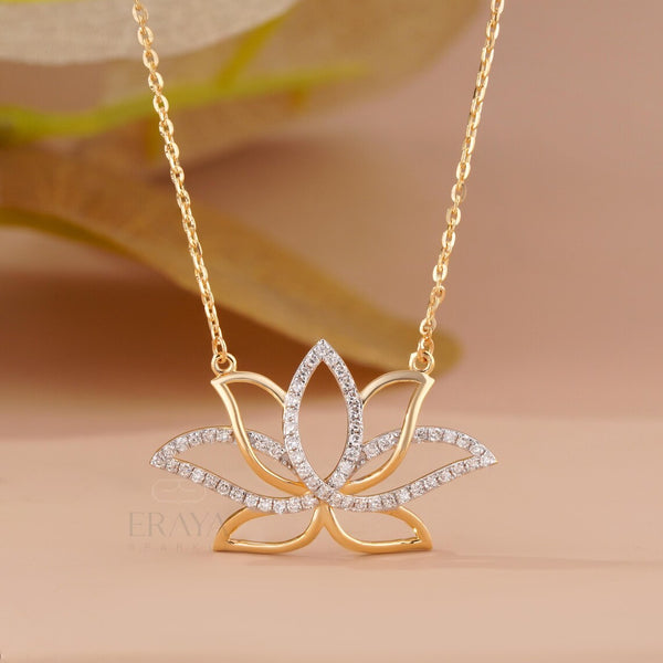 Diamond Lotus Necklace | 14K Gold Pendant