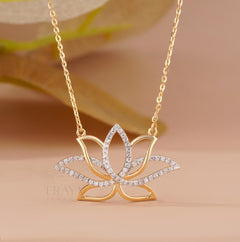 Diamond Lotus Necklace | 14K Gold Pendant