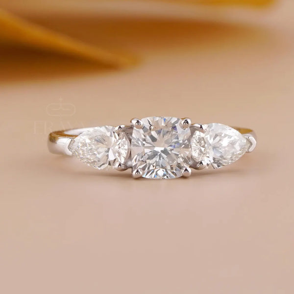 Three Stone Cushion Cut Engagement Ring