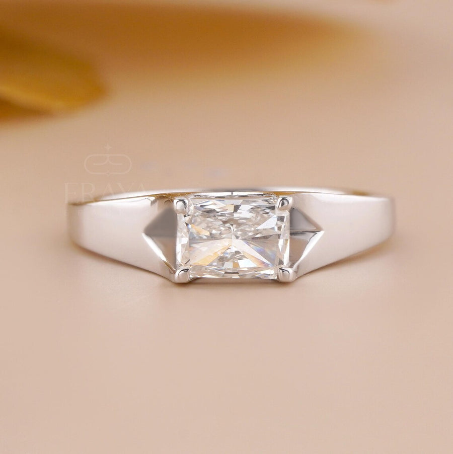 Radiant Cut Diamond Ring for Men in White Gold